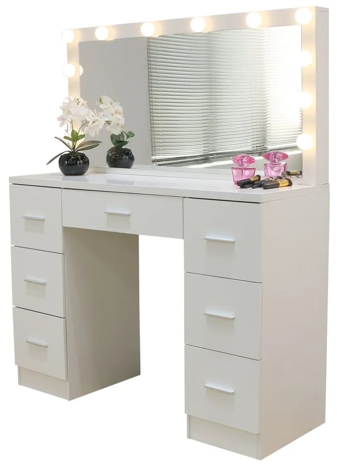 Veľký toaletný stolík biely s osvetlením 80 x 40 x 110cm