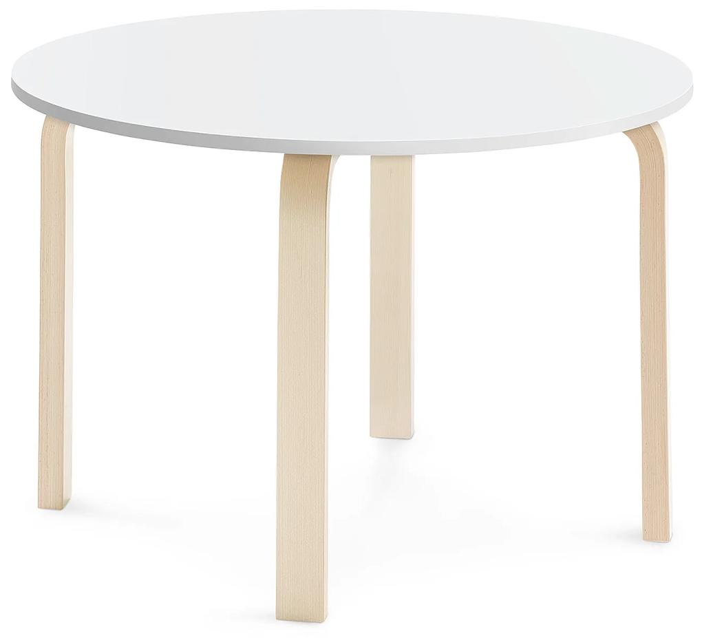 Stôl ELTON, Ø 900x590 mm, laminát - biela, breza