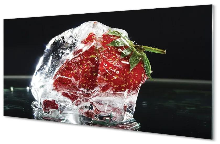 Obraz na skle Jahody v ľade kocka 140x70 cm
