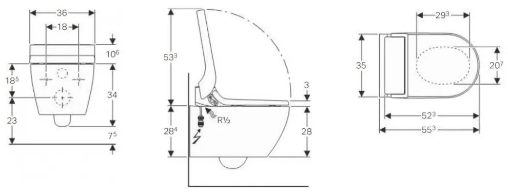 GEBERIT AquaClean elektronický bidet Tuma Comfort s keramikou, 360 x 553 mm, kryt alpská biela, 146.292.11.1