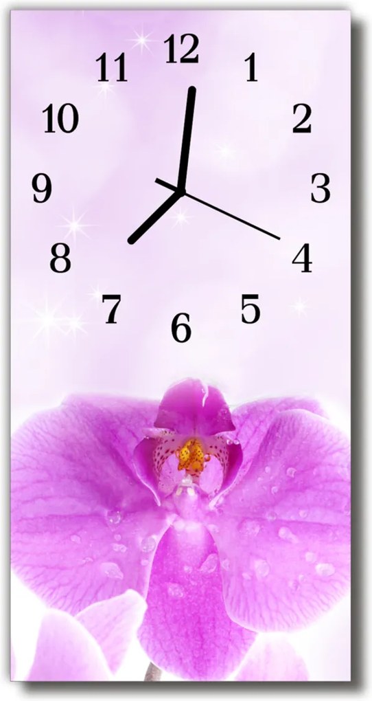 Nástenné hodiny vertikálne  Ružové kvety orchidey