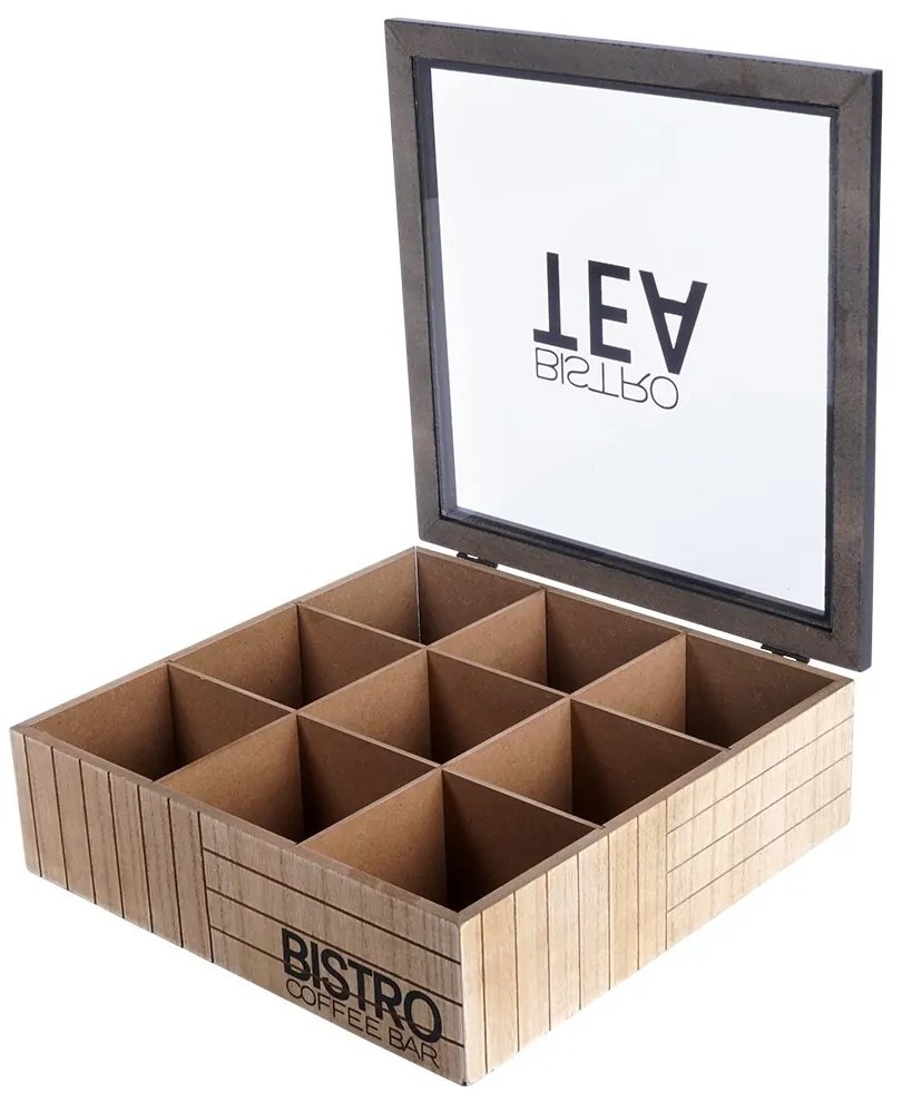 Orion Krabička na čaj, čajový organizér s 9 priehradkami, drevo BISTRO