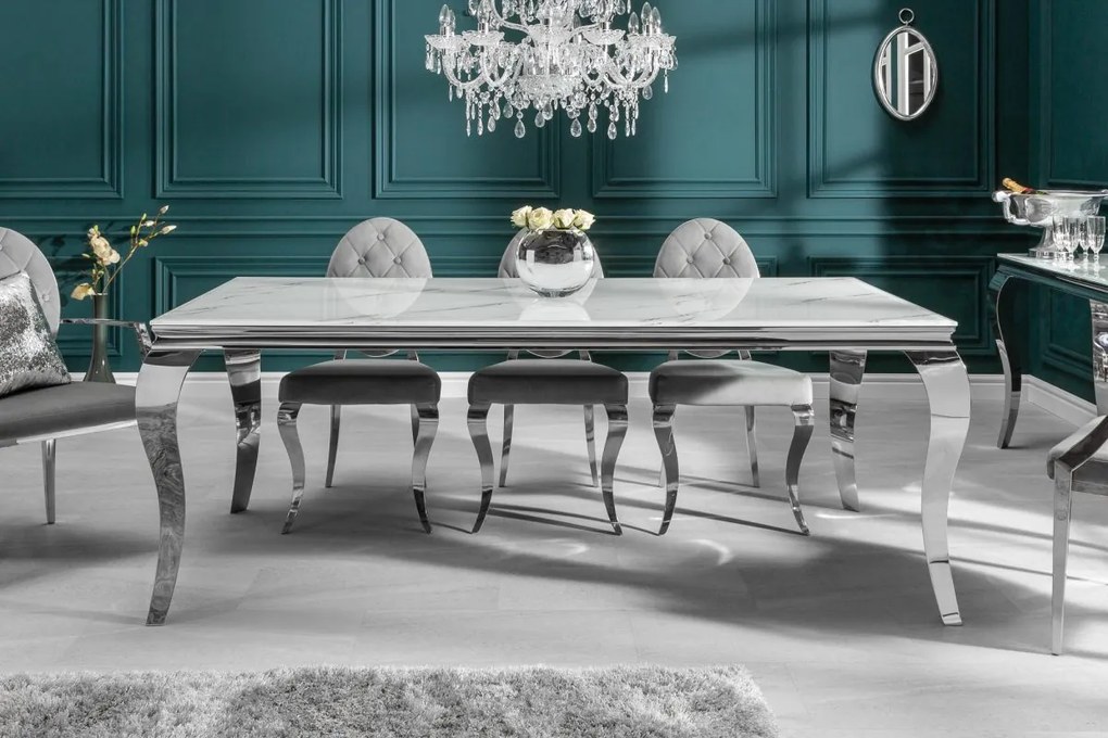 Dizajnový jedálenský stôl Rococo 200 cm strieborný - mramor