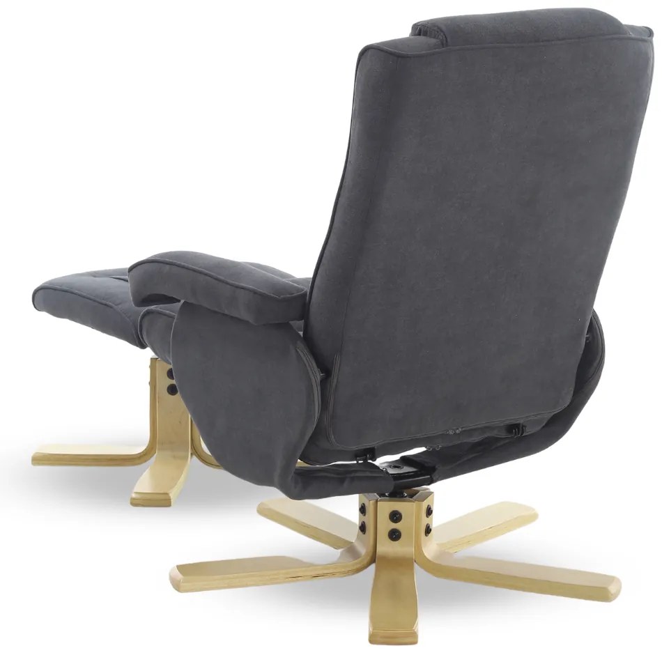 Otočné polohovacie kreslo ROGER + taburet — látka, sivá