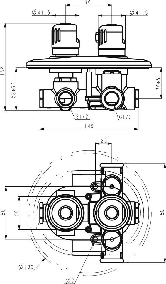 Novaservis Aquamat - Vaňová batéria s termostatom pod omietku, na 2 výstupy, chróm 2650R,0