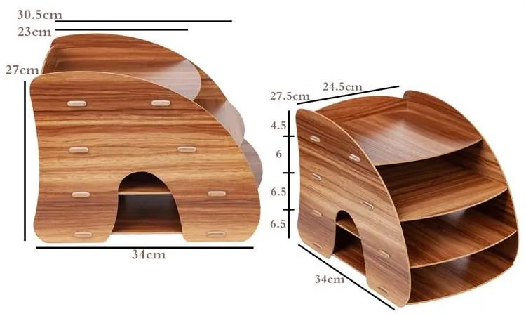 Drevený DIY kancelársky zásobník na dokumenty, organizér na dokumenty 4 priehradky čierny QS211 Čierna
