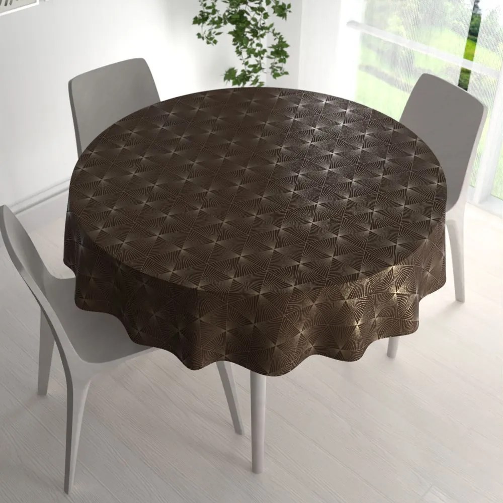 Biante Zamatový okrúhly obrus Isabela IBL-012 Rose Gold trojuholníky na hnedom Ø 70 cm