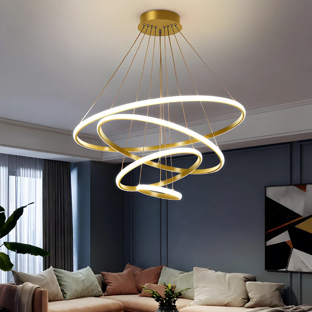 Toolight Toolight, závesné svietidlo 100cm, 60W, 3000K, LHJ010-CP4, zlatá matná, OSW-50003
