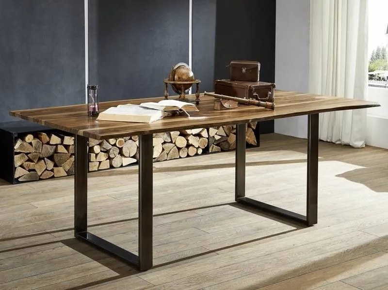 Bighome - ROUND Jedálenský stôl METALL 180x90 cm - doska 2,5 cm, hnedá, palisander