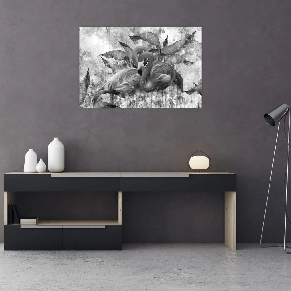 Obraz - Plameniaky graffiti (90x60 cm)