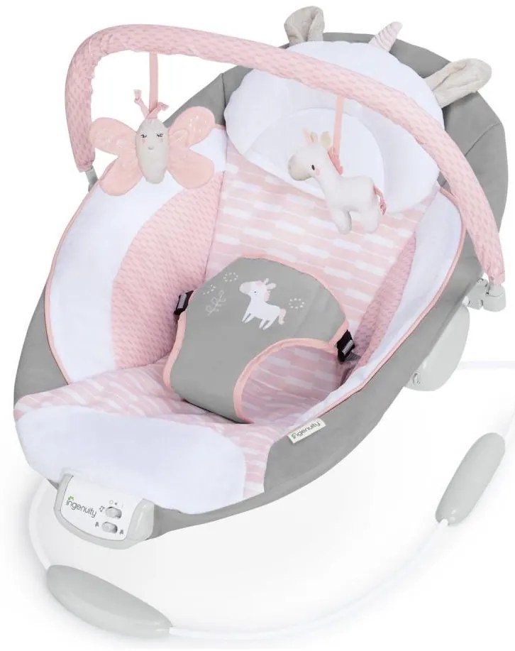 Ingenuity - Detské vibrujúce ležadlo s melódiou FLORA THE UNICORN 3xC AG0370