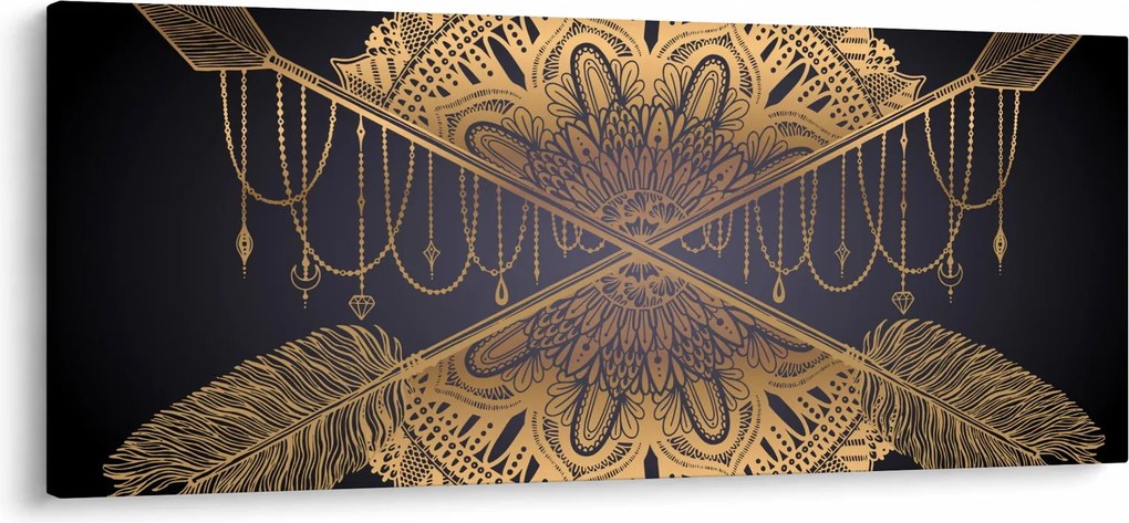 Obraz - Zlatá mandala s šípmi (120x50 cm)