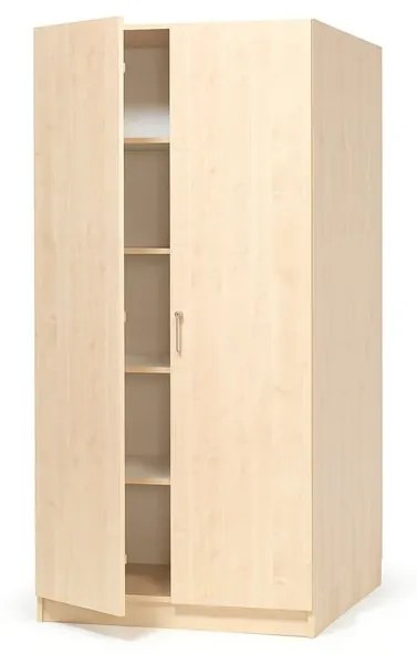 Kancelárska policová skriňa THEO, veľké plné dvere, 2100x1000x600 mm, breza