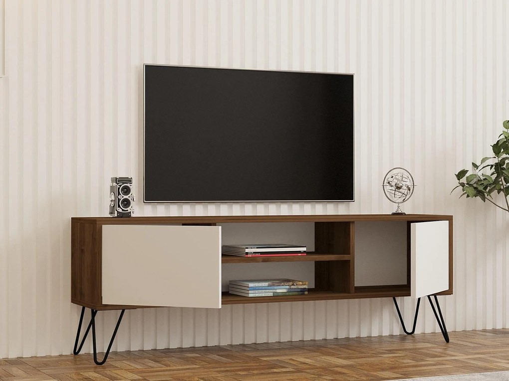 TV stolík/skrinka Donoko (orech + biela) . Akcia -16%. Vlastná spoľahlivá doprava až k Vám domov. 1095133
