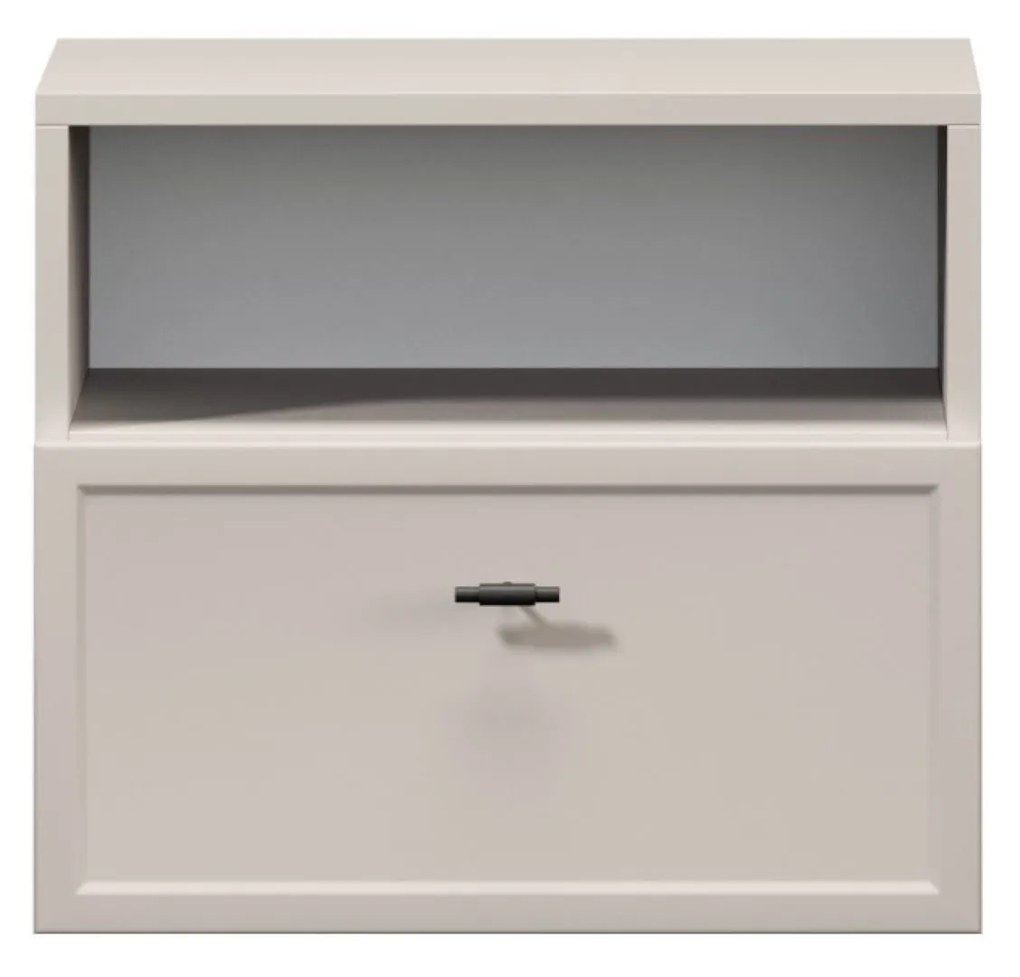 Závesný nočný stolík Lorini so zásuvkou 45 cm - kašmír / čierna úchytka T-bar