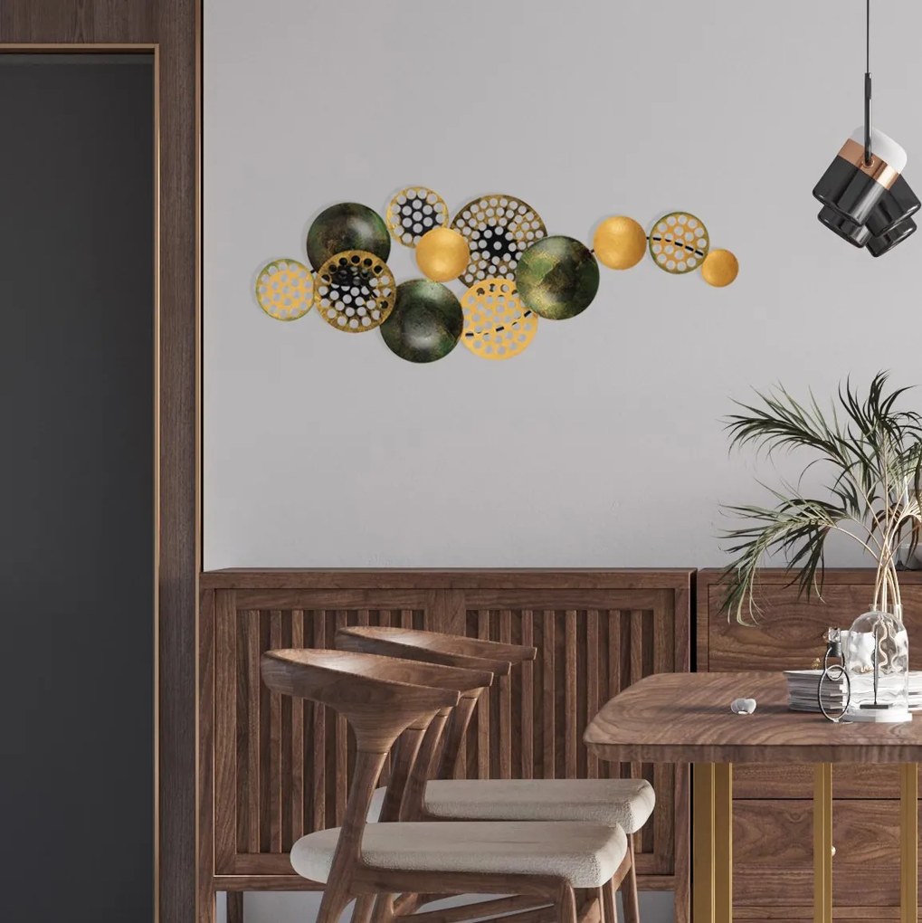 Nástenná kovová dekorácia BUBBLES 90 cm čierna/zlatá