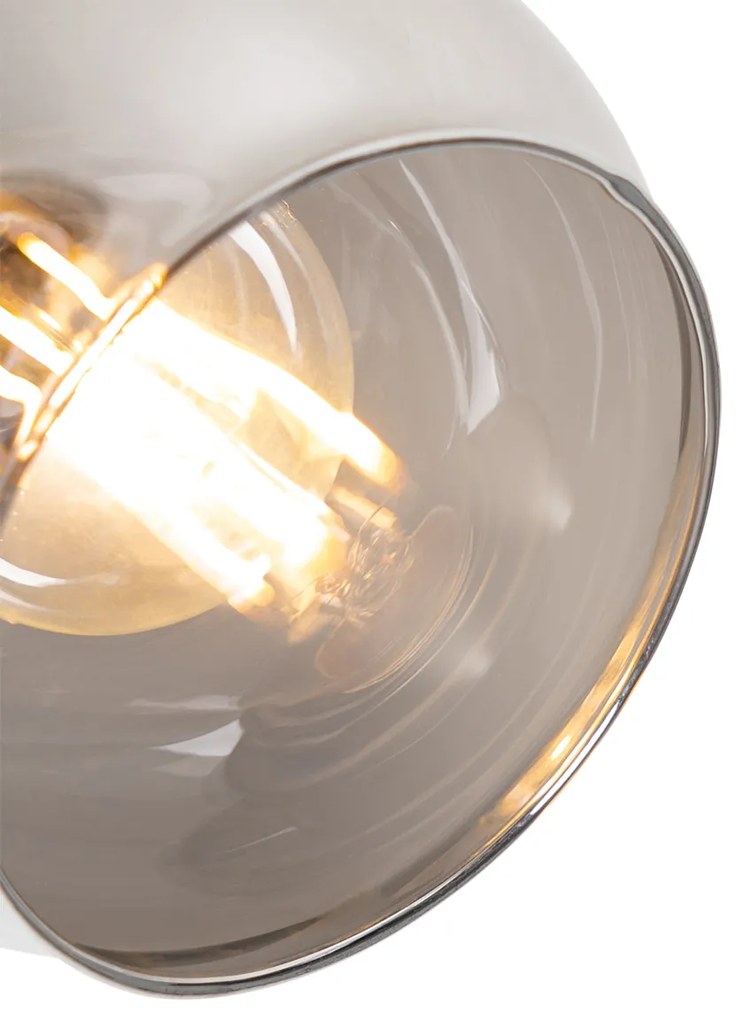 Bodové svetlo v štýle Art Deco čierne s dymovým sklom a drevom - Vidro