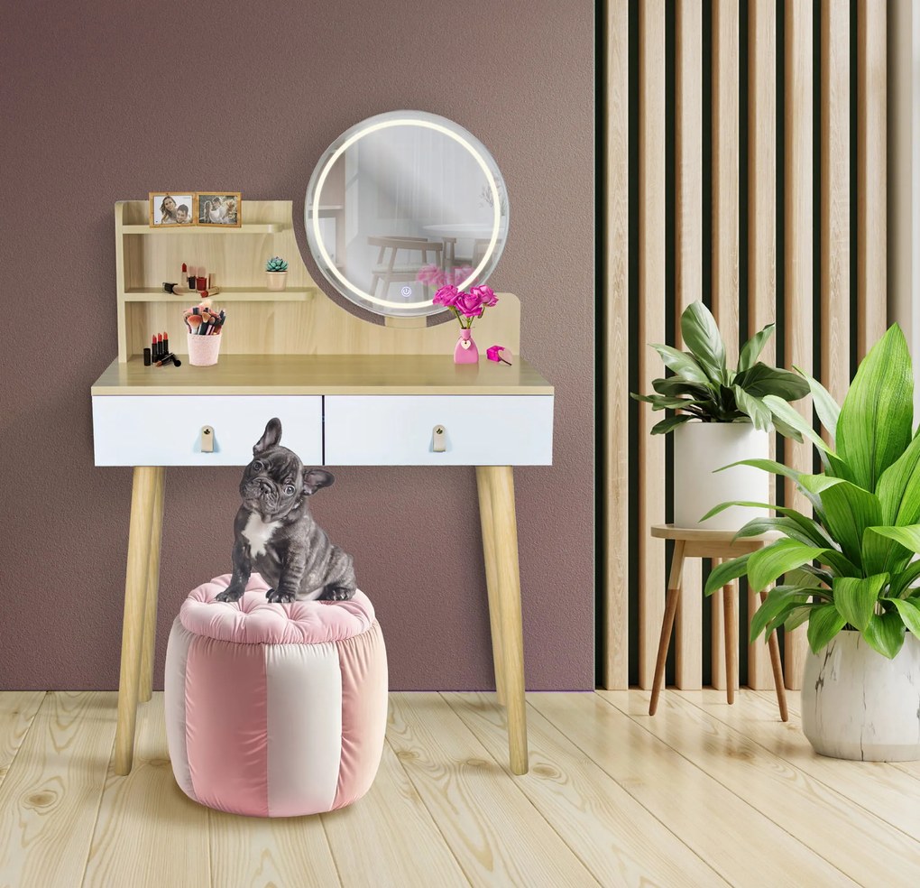 Dekorstudio Toaletný stolík s LED zrkadlom SCANDI biely+svetlý buk