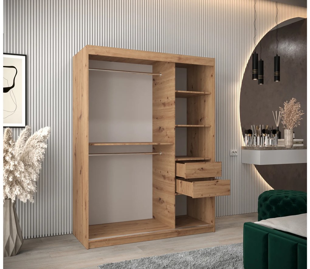 Šatníková skriňa 150 cm Toki 1 (Dub artisan + Čierna matná). Akcia -63%. Vlastná spoľahlivá doprava až k Vám domov. 1064910