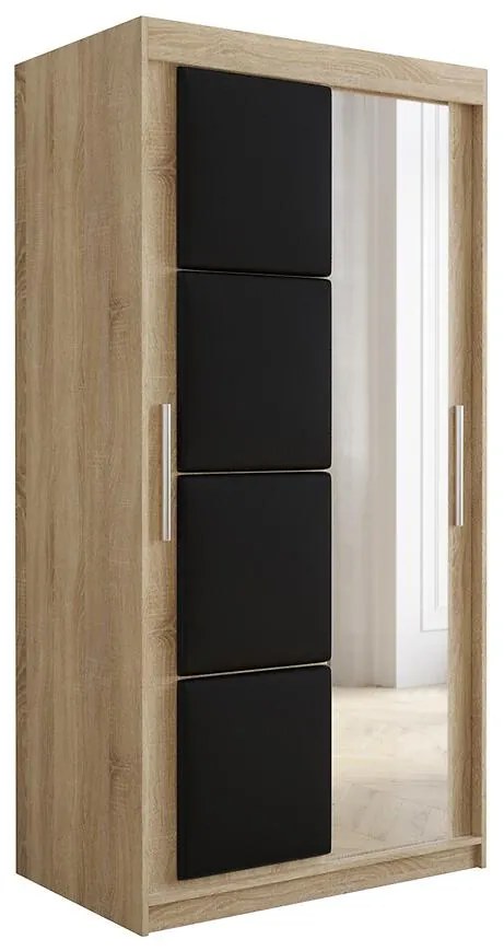 Skriňa Tapi 100 Dub Sonoma/Čierna ekokoža