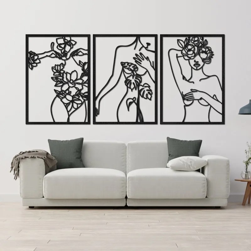 Trojdielna nástenná dekorácia ženy – Moderné art umenie | SENTOP HDF0480