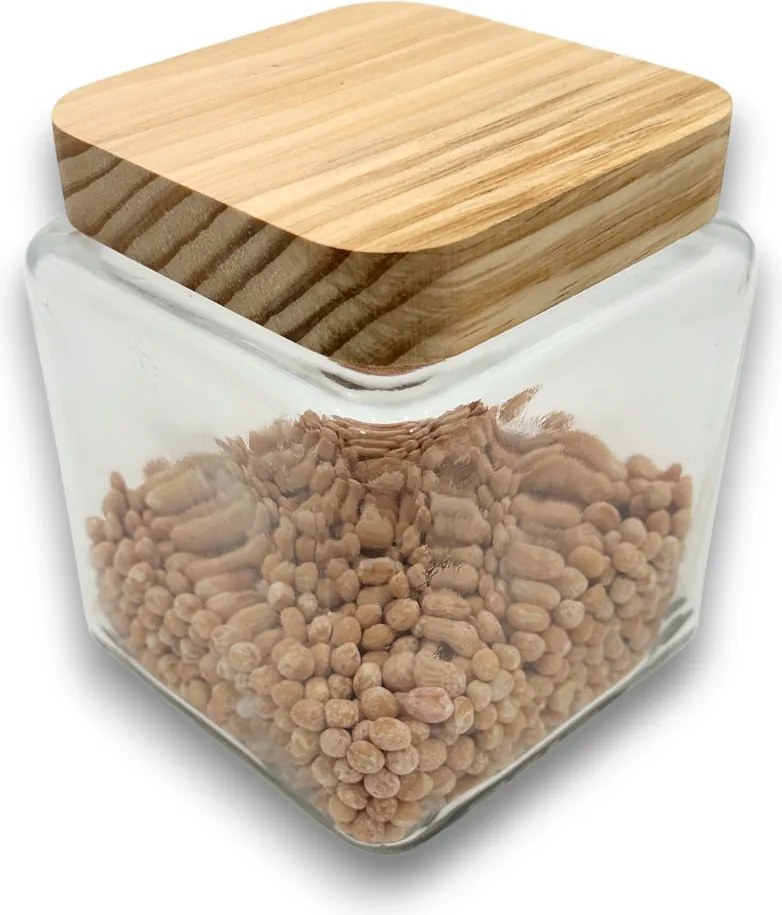 5Five® Súprava 3ks sklenených bytelných hranatých dóz s dreveným vekom, 1,25l KWADR