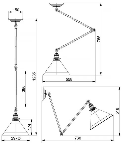 Elstead PV-GWP-AB - Luster na tyči PROVENCE 1xE27/60W/230V