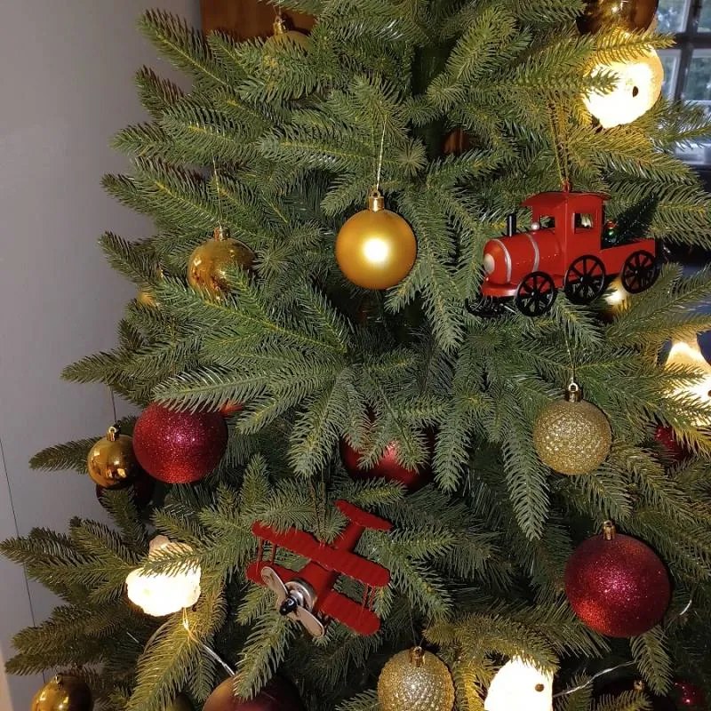 DECOLED Vánoční ozdoba kovová lokomotiva, 15,2 × 4,5 × 8,2 cm, závěsná, červená