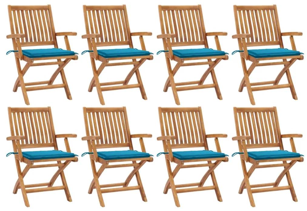 Skladacie záhradné stoličky s podložkami 8 ks tíkový masív 3072781