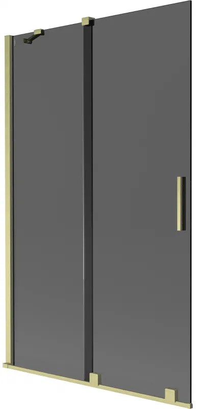 Mexen Velar, 2-krídlová posuvná vaňová zástena 110 x 150 cm, 8mm šedé sklo, zlatá matná, 896-110-000-41-55