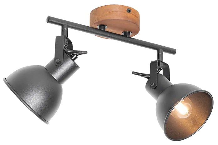 Priemyselný reflektor čierny s dreveným sklonom 2-svetlo - Tommy