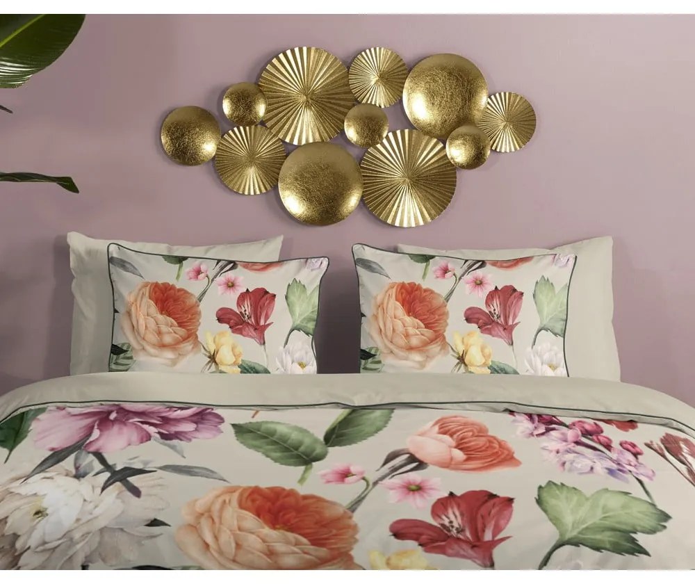 Béžové obliečky na dvojlôžko/predĺžené z bavlneného saténu 200x220 cm Fiori – Descanso