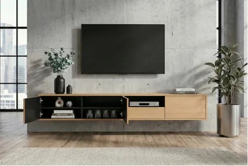 TV-skrinka 47816 Loft 200cm Prírodná Dub Dyha/Čierna  - Komfort-nábytok
