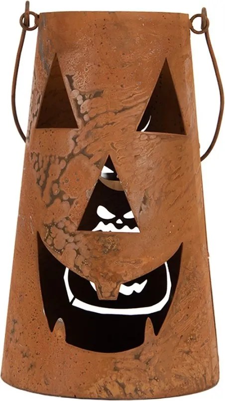 Rustikálna hrdzavá lampáš tekvica Halloween - Ø 14*23 cm