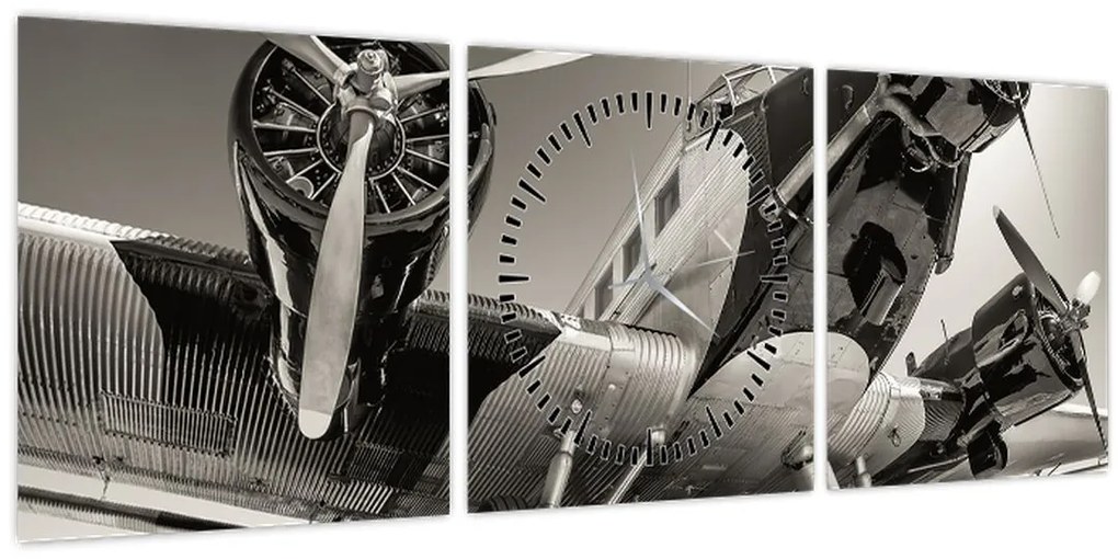 Obraz - Historické lietadlo (s hodinami) (90x30 cm)