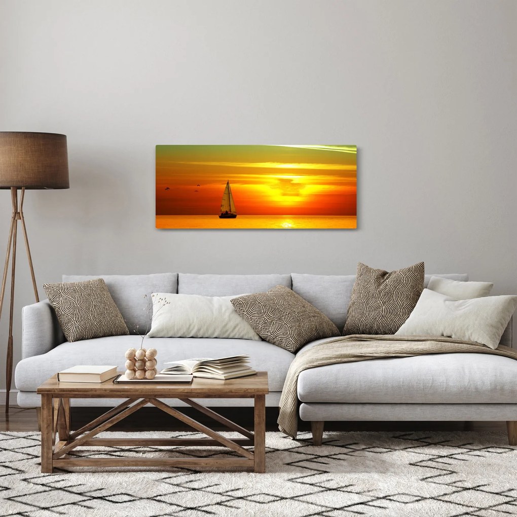 Obraz západu slnka s jachtou (120x50 cm)
