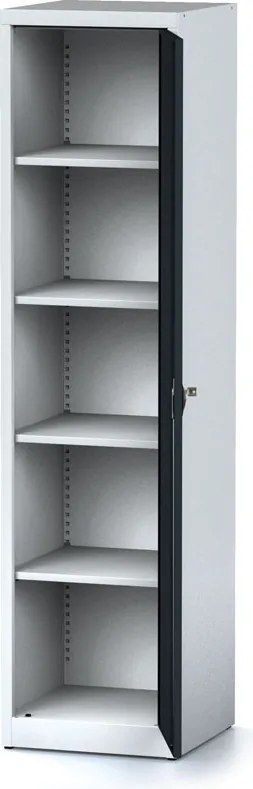 Úzka policová dielenská skriňa MECHANIC, 4 police, 490 x 500 x 1950 mm, grafitové dvere