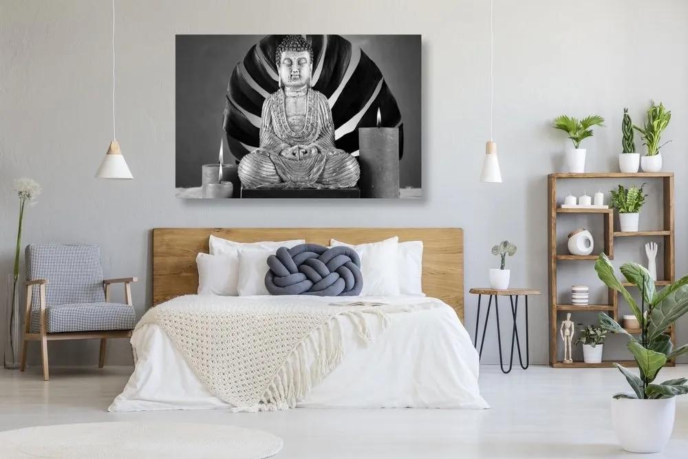 Obraz Budha s relaxačným zátiším v čiernobielom prevedení - 120x80
