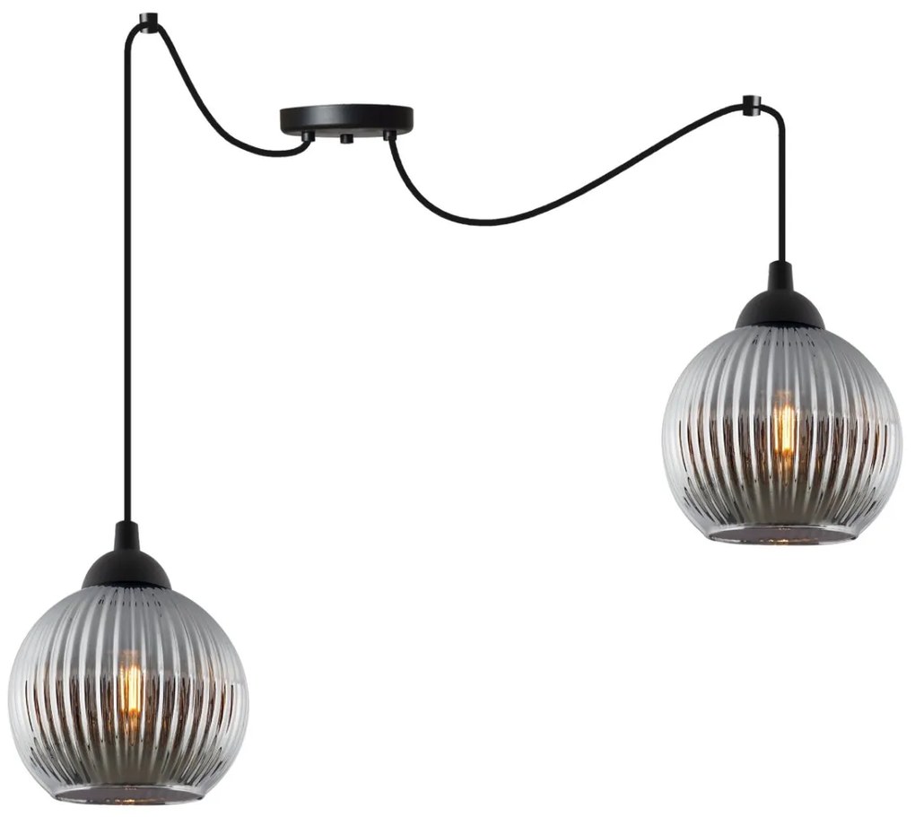 Závesné svietidlo Riffle Round Spider, 2x grafitové sklenené tienidlo