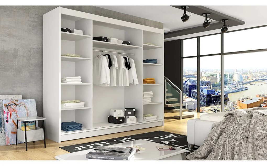 Veľká šatníková skriňa ASTON I dub sonoma/biela šírka 250 cm