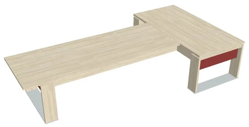 Stôl Verno+ S 200 x 370 cm s rokovacím prvkom, agát / červená