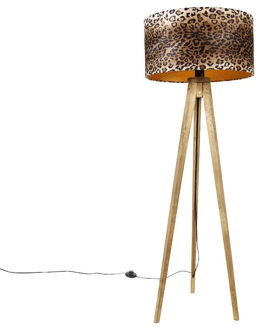 Rustikálny trojnohý stojan s leopardím tienidlom 50 cm - Tripod Classic