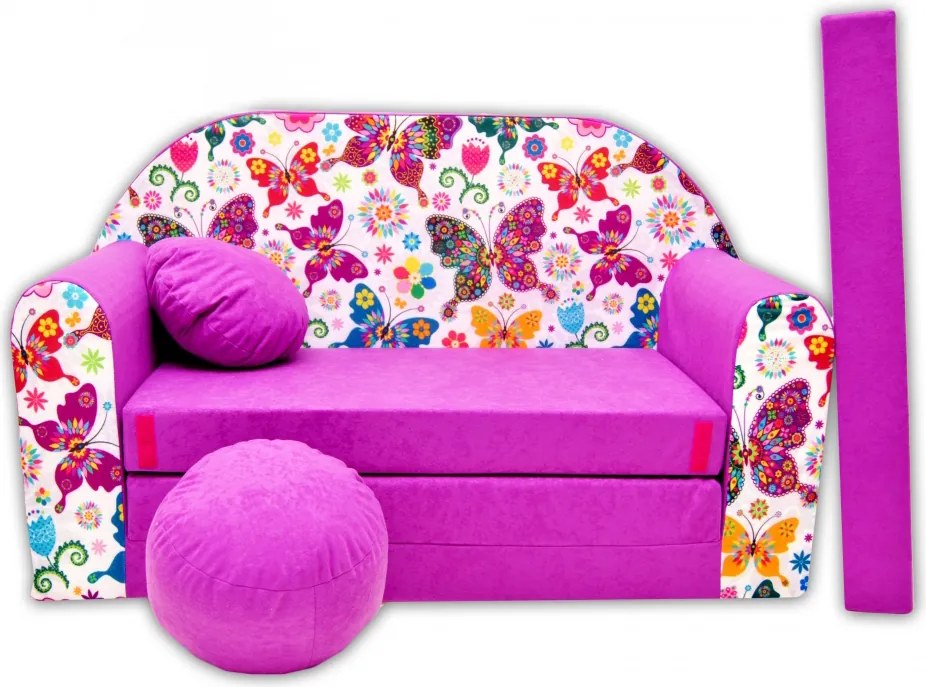 Detská pohovka MOTÝLIKY - fialová