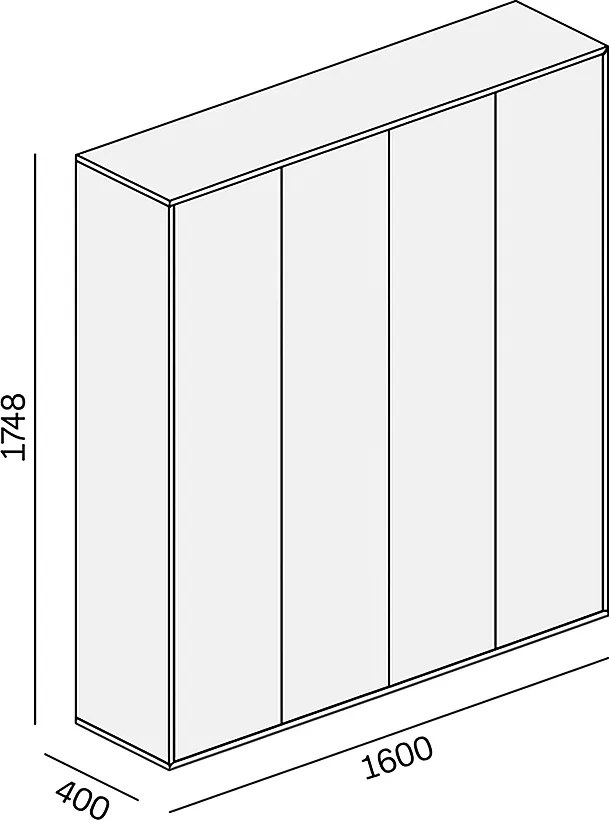 Kancelárska spisová skriňa BLOCK, 4× dvere, 1600 × 400 × 1748 mm, biela