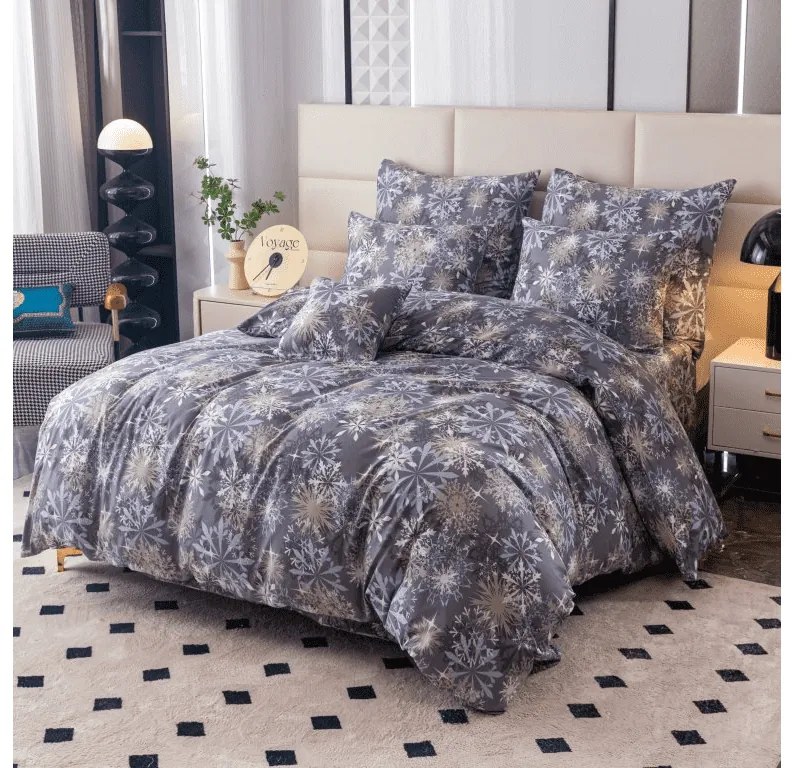 Sada 2ks obliečok z mikrovlákna SNOWFLAKE modrosivé + plachta Jersey 180x200cm biela, dvojlôžko