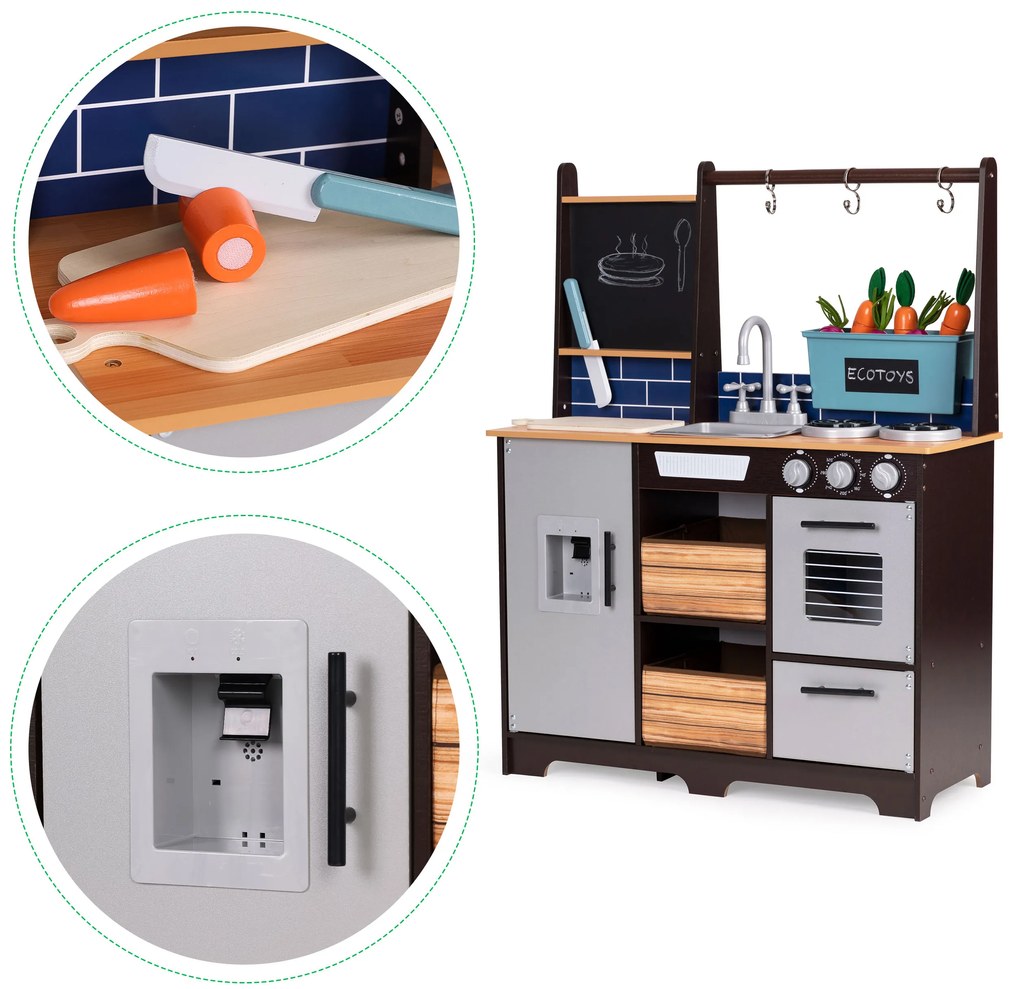 Drevená detská kuchynka ECOTOYS s doplnkami a záhradkou