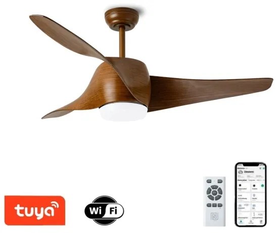 Immax NEO 07286L-LED Stm. str. ventilátor LED/18W/230V hnedá Wi-Fi Tuya + DO