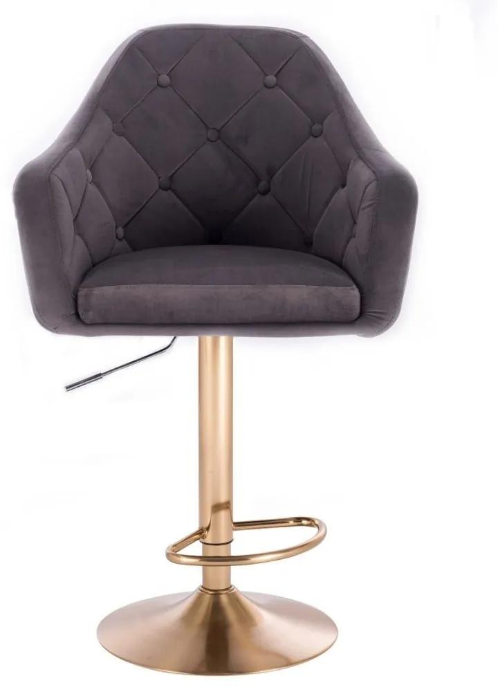 LuxuryForm Barová stolička ANDORA VELUR na zlatom tanieri - šedá