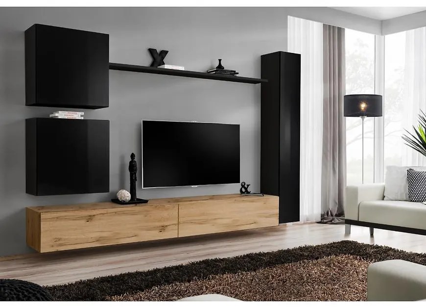 Obývacia stena Switch VIII Čierna/Wotan