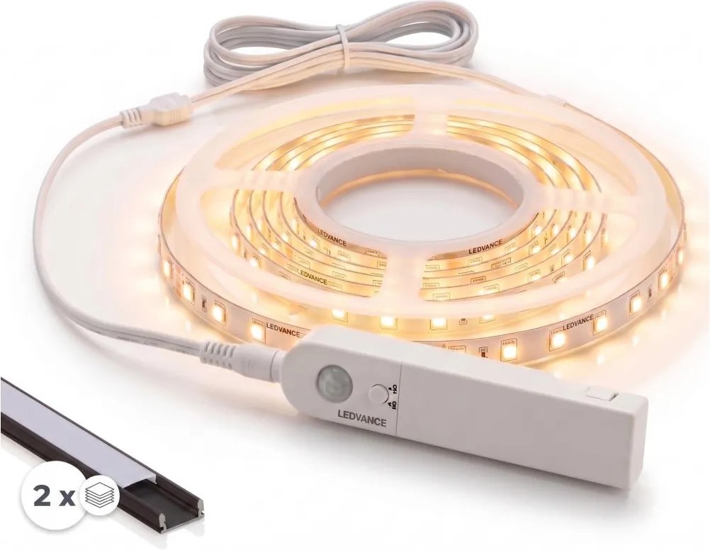SADA 1x LED pás so senzorom FLEX LED/3,6 W/4xAA, 2 m + 2x zapustený profil 1 m